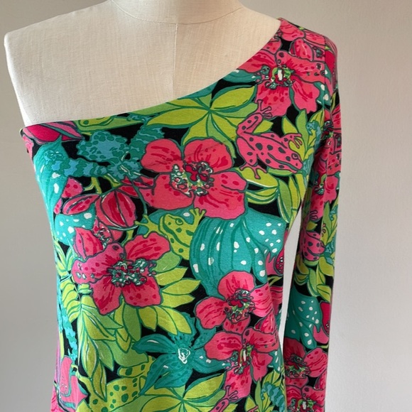 Lilly Pulitzer Whitaker Skip in It dress one shoulder long sleeve floral size Sm - Picture 3 of 11